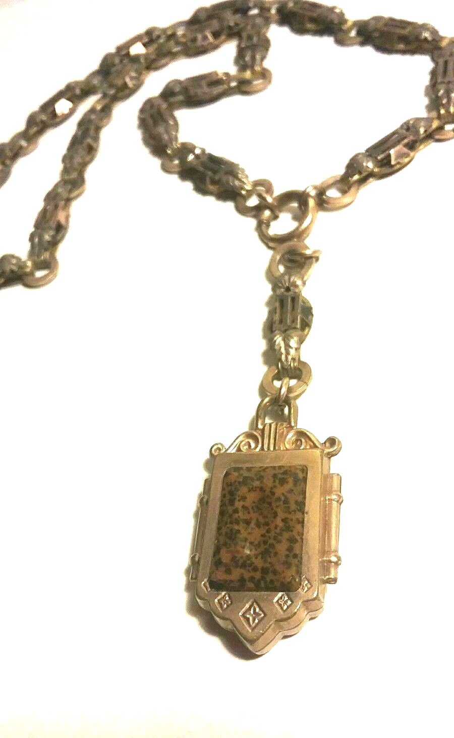 VICTORIAN WATCH FOB NECKLACE PENDANT JASPER BANDED AGATE LEAVES ANTIQUE JEWELRY