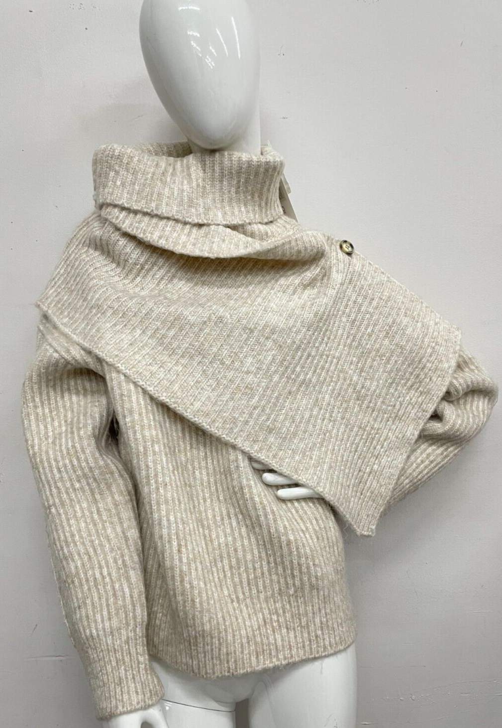 Pre-owned Thakoon $250  Chunky Scarf Turtleneck Sweater In Oatmeal Size: Small In Beige