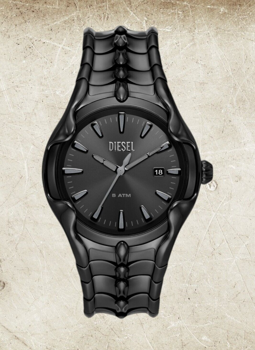 DIESEL vert Dz2187 ブラック Men's Vert Three-Hand Date Black Stainless Steel Watch
