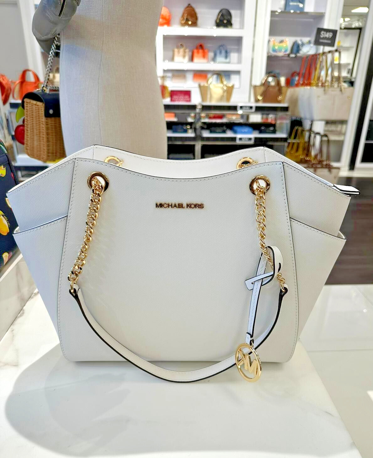 MICHAEL KORS ホワイト バッグ Michael Kors Jet Set Travel Large Chain Shoulder Tote