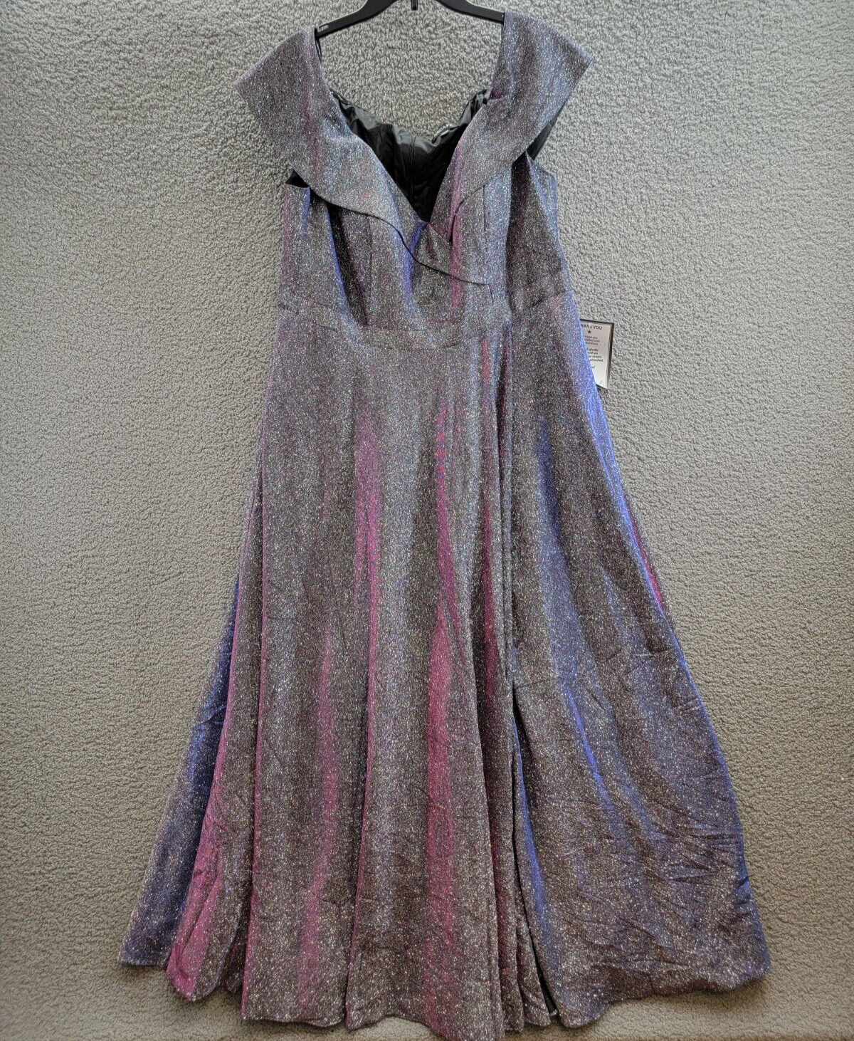 XSCAPE Plus Size Draped Off-The-Shoulder Metallic Gown Women's 16W Black/Fuchsia - Picture 2 of 16