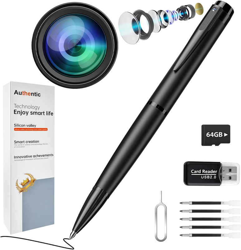 64GB Hidden Camera Pen, Spy Hidden Camera with 1080P Full HD Video,Mini Nanny Ca