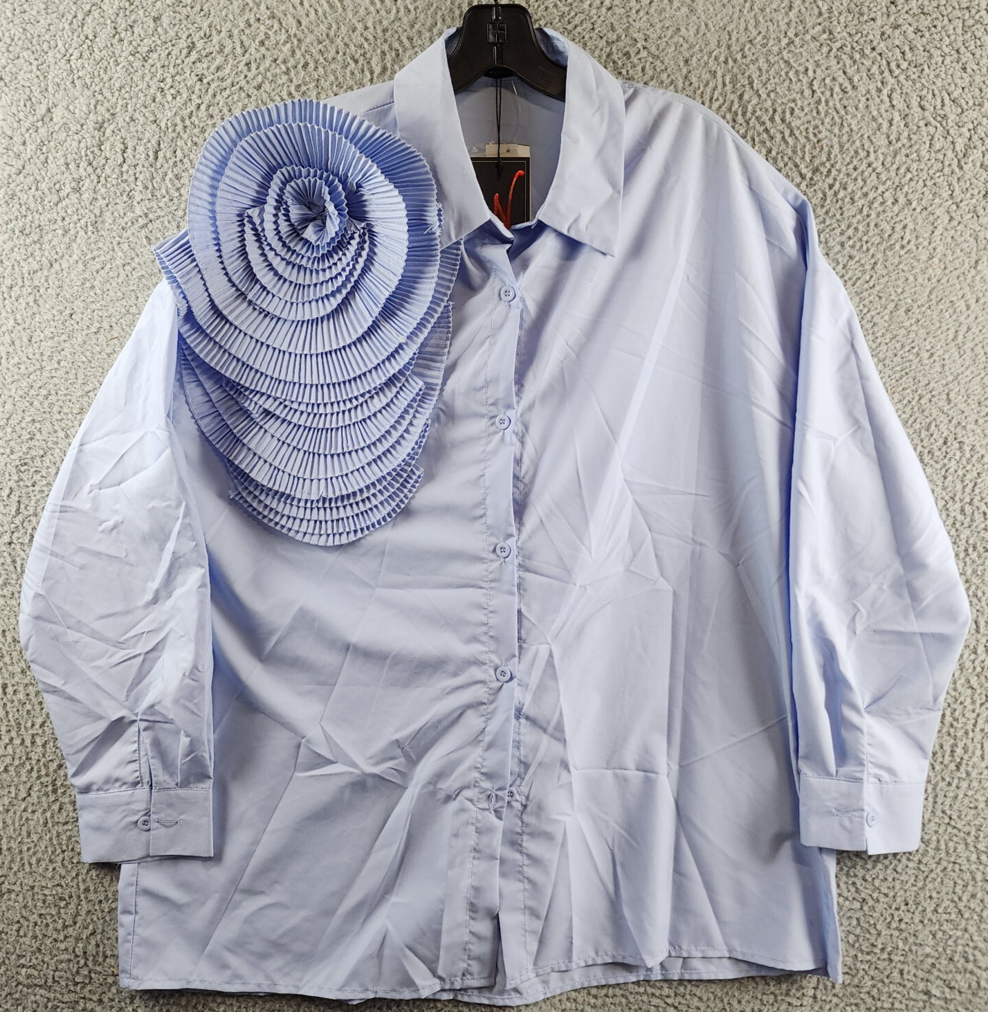 N By Nancy Three Dimensional Flower Long Sleeve Top Womens L Blue Button Closure - Picture 1 of 13