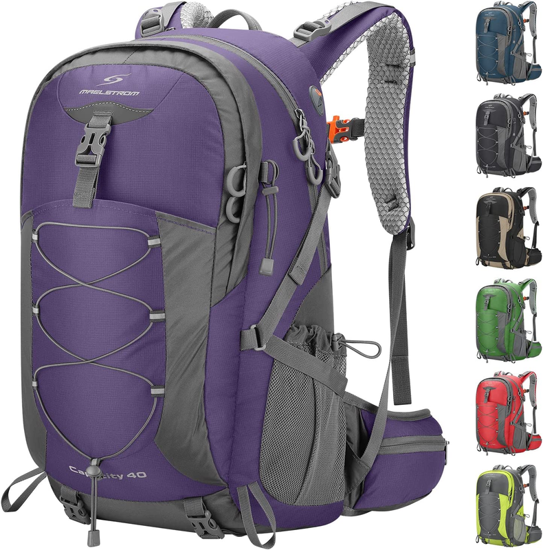 Hiking Backpack,Camping Backpack,40L Waterproof Hiking Daypack with Rain Cover,Lightweight Travel Backpack,Purple