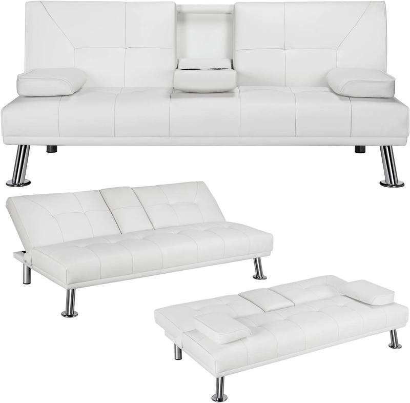 Convertible Sofa Bed Adjustable Couch Sleeper Modern Faux Leather Home Recliner