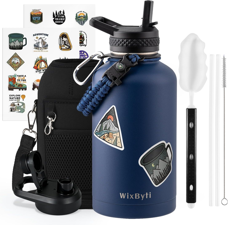 1900Ml Insulated Water Bottle with Straw (Cold for 48 Hrs), Half Gallon Stainles