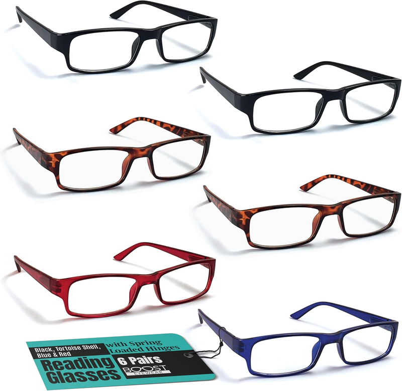 6 Pack Reading Glasses by , Traditional Frames in Assorted Colors