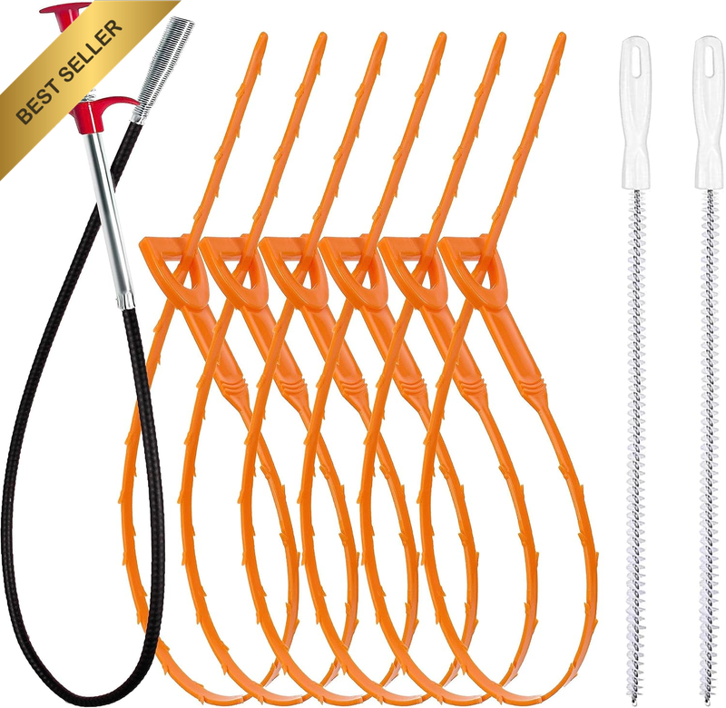 35.5Inch Drain Clog Remover(1Pcs), 25Inch Drain Snake Hair Remover(6Pcs) ＆ Clean