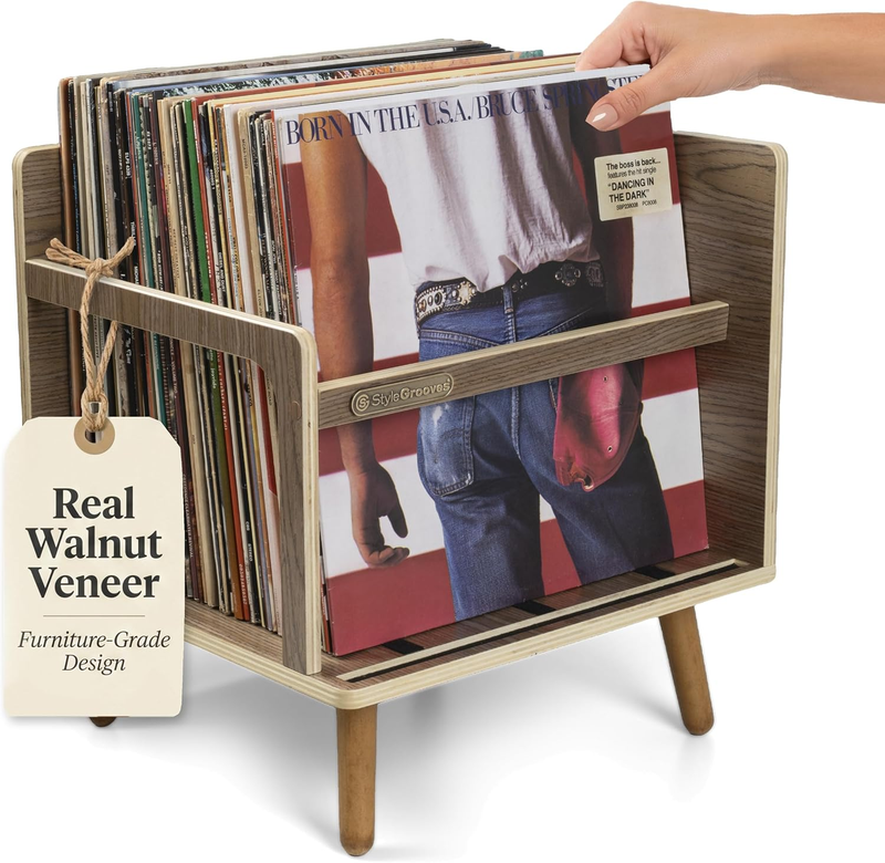 Walnut Vinyl Record Holder | Holds 50-65 Lps | Vinyl Record Storage
