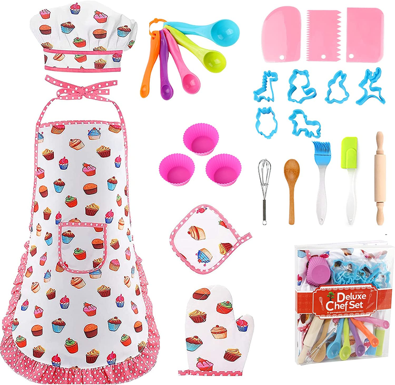 Clheatky Kids Cooking and Baking Set 26PCS Kids Chef Set Apron Chef Hat Kids Che