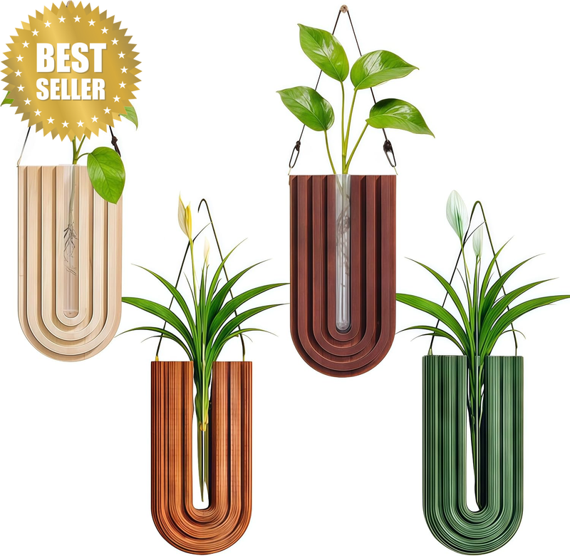 4 Pack Wood Wall Propagation Vases,Arched Design Wall Planters,Handmade Rainbow