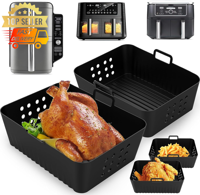 2 Pack Silicone Liners for Ninja Air Fryer SL400UK/SL401, Dual Basket Trays