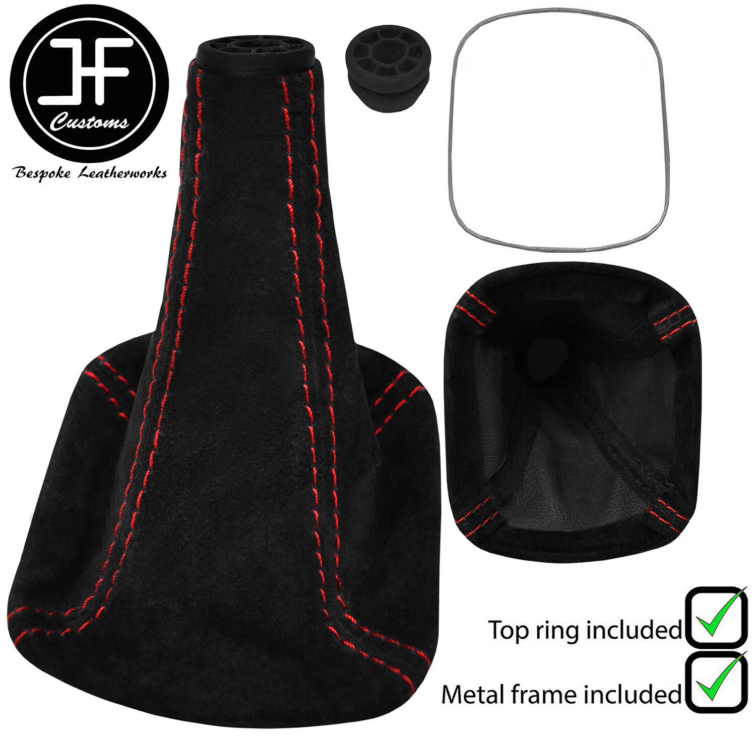 RED STITCH SUEDE GEAR GAITER+METAL FRAME+TOP RING FOR TOYOTA