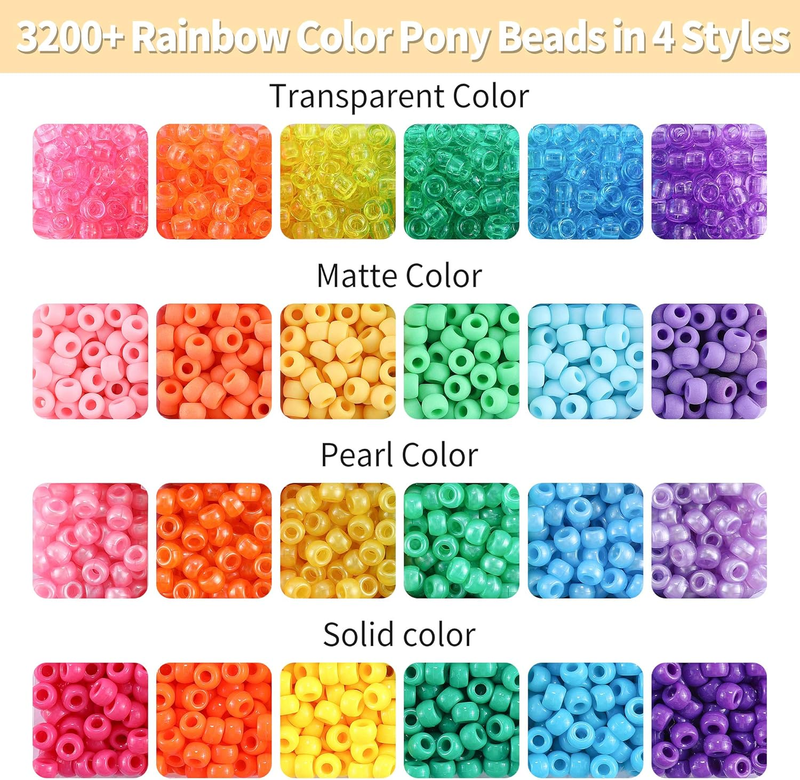 3500+ pcs Rainbow Pony Beads for Jewelry Making, Hair Beads for Braids, Bracelet