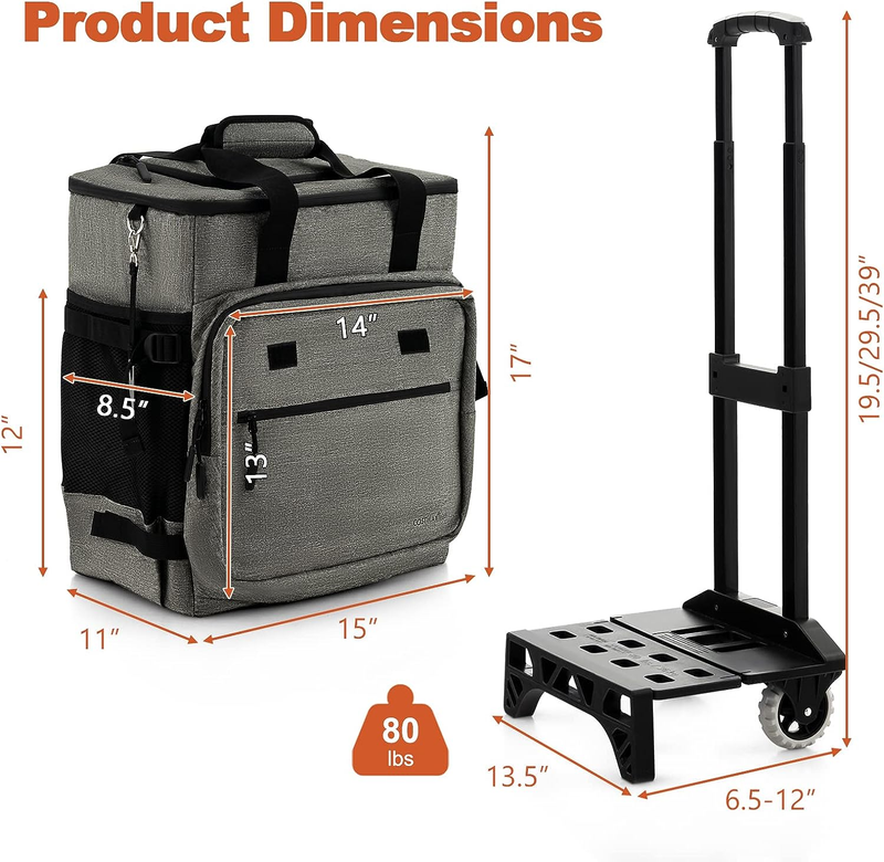 50-Can Large Rolling Cooler, Leakproof Insulated Soft Cooler Bag with Wheels and