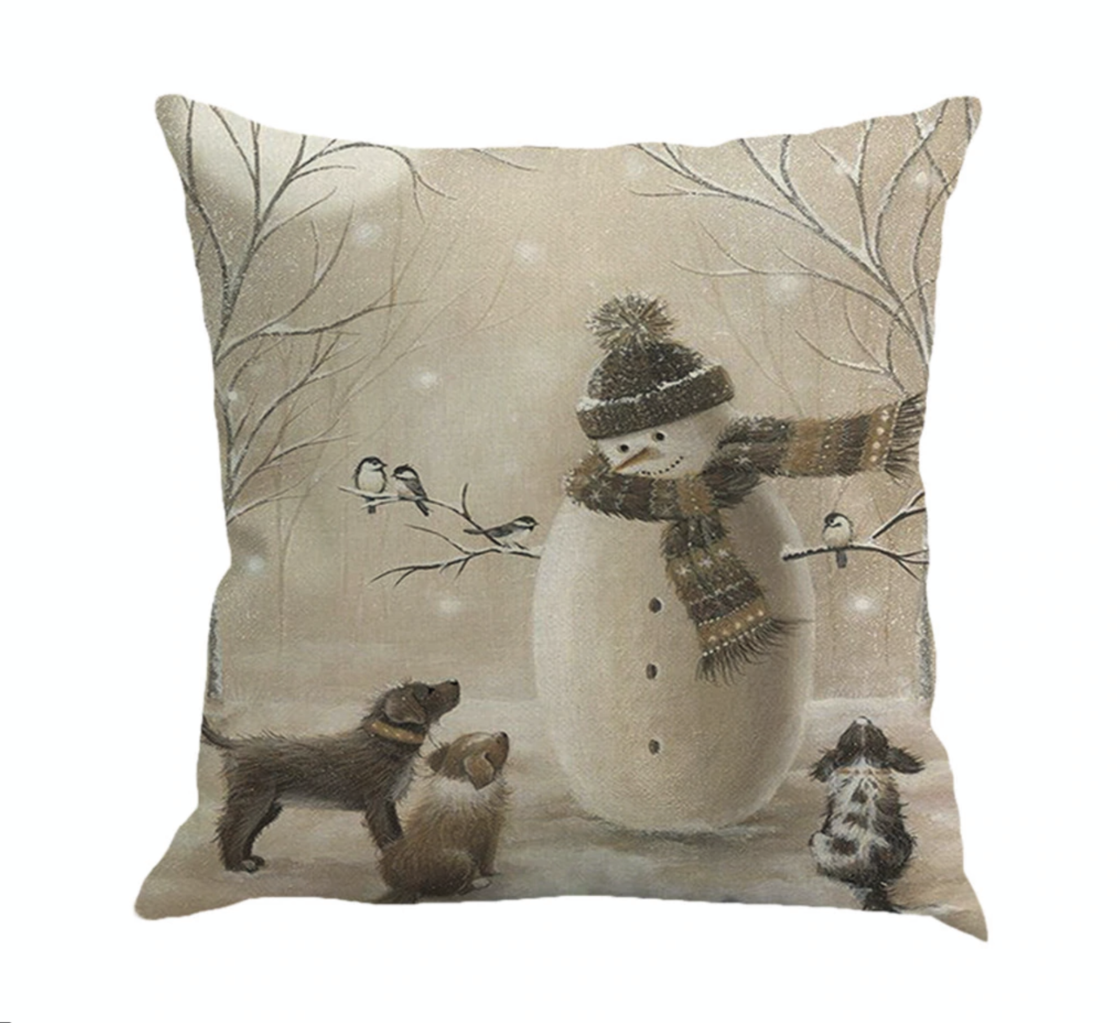 Decorative Snowman Puppy Snow Christmas Winter Pillow