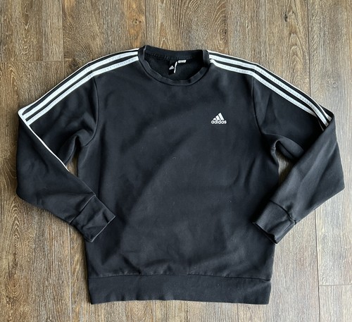 Adidas Essentials 3 Stripe Crewneck Sweatshirt Slim Fit Mens Size Large  BQ9645 | eBay