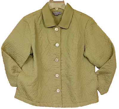 Koret Jacket Petite Large (PL) Button Front Long Sleeves Quilted Cotton Green