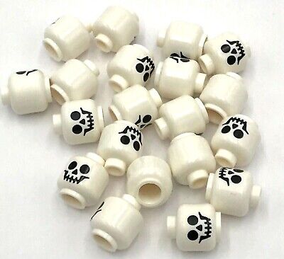 Lego 20 New White Minifigure Head Skull Standard Skeleton Pattern Halloween Part