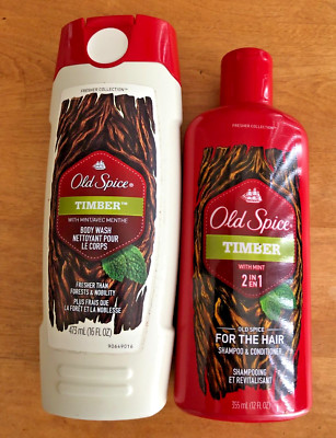 2 Old Spice Timber Body Wash 16oz & 2 in 1 Shampoo & Conditioner 12oz