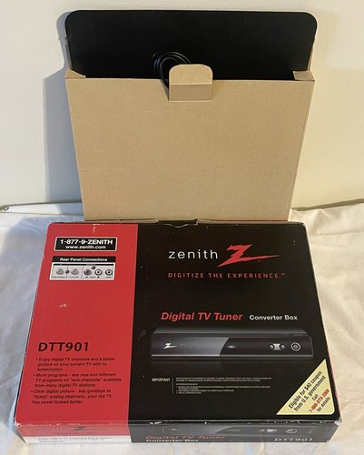 Zenith Digital TV Tuner Converter Box DTT901 W/Antenna- NO REMOTE