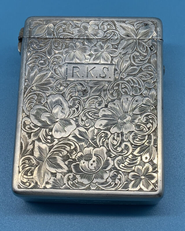 Persian Silver Hinged Engraved Cigarette Case Box Marked See Description