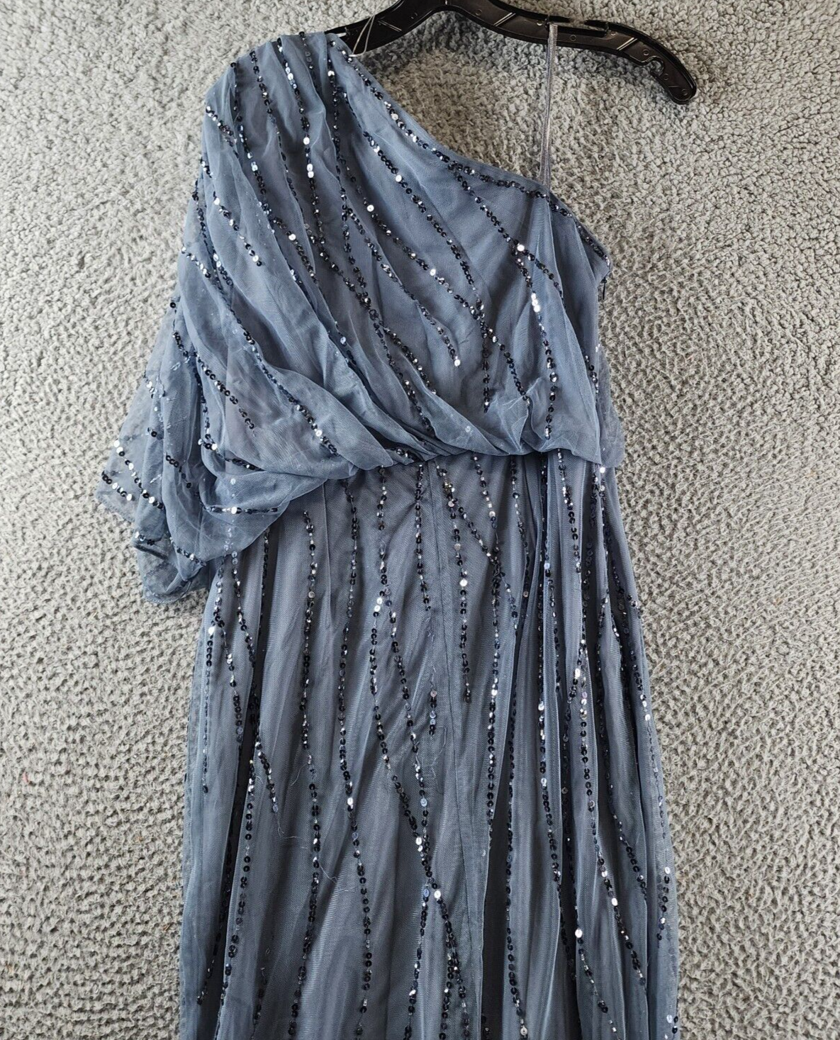 Adrianna Papell One Shoulder Beaded Dress Women's 6 Dusty Blue Side Zip Closure - Picture 8 of 17