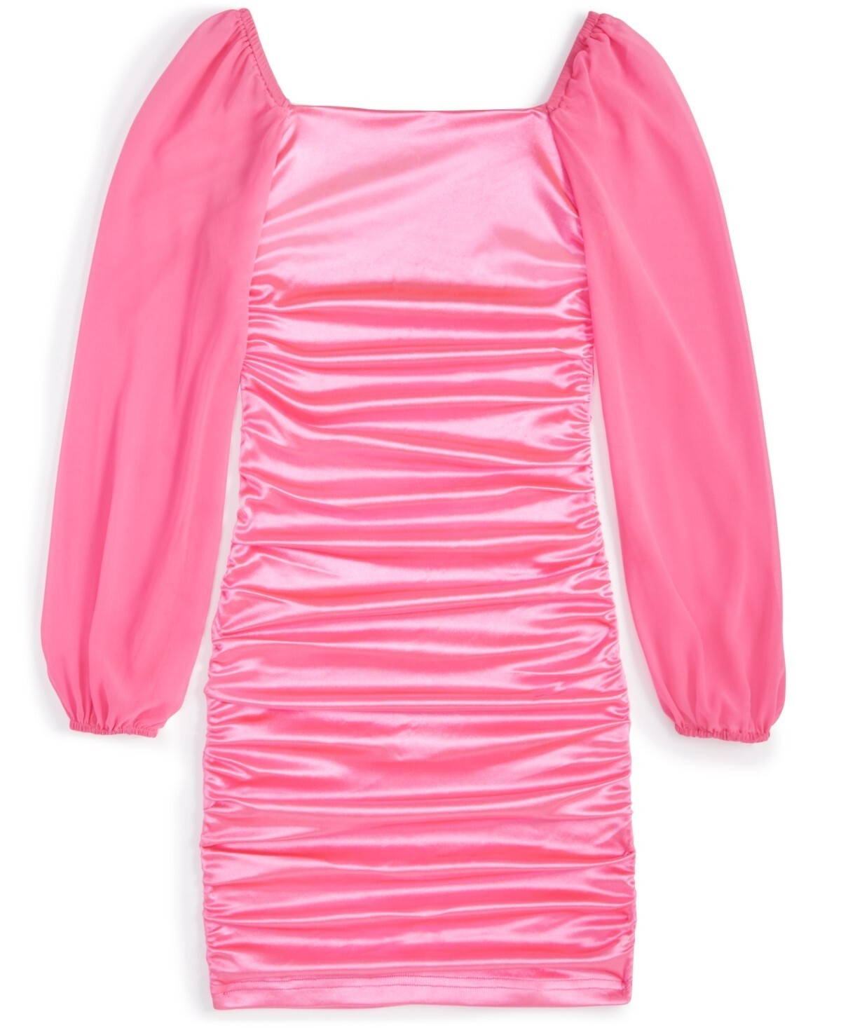 With Jules Long-Sleeve Ruched Dress Girls' XL Bright Pink Straight Neck Pullover - Picture 1 of 16