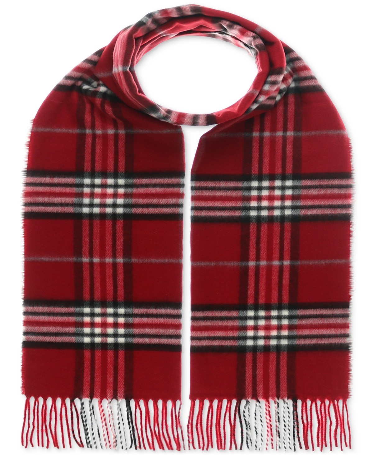 FRAAS Classic Plaid Cashmink Scarf Women's One Size True Red Fringe Edge - Picture 1 of 11