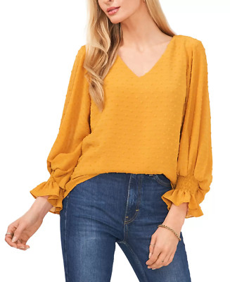Vince Camuto Clip-Dot Smocked-Cuff Top MSRP $79, 4D 876