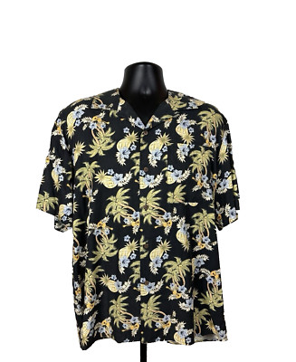 Men's Aloha Shirt M Button Up Hawaiian Pineapple Ukulele Palm Trees Tiki Bar