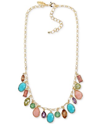 STYLE & CO Gold-Tone Multi-Stone Shaky Statement Necklace, 18'' + 3'' ext