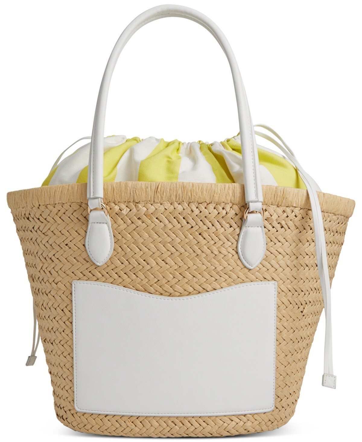 On 34th Isabellaa Straw Medium Drawstring Tote Bag Women's One Size Straw/White - Picture 2 of 14