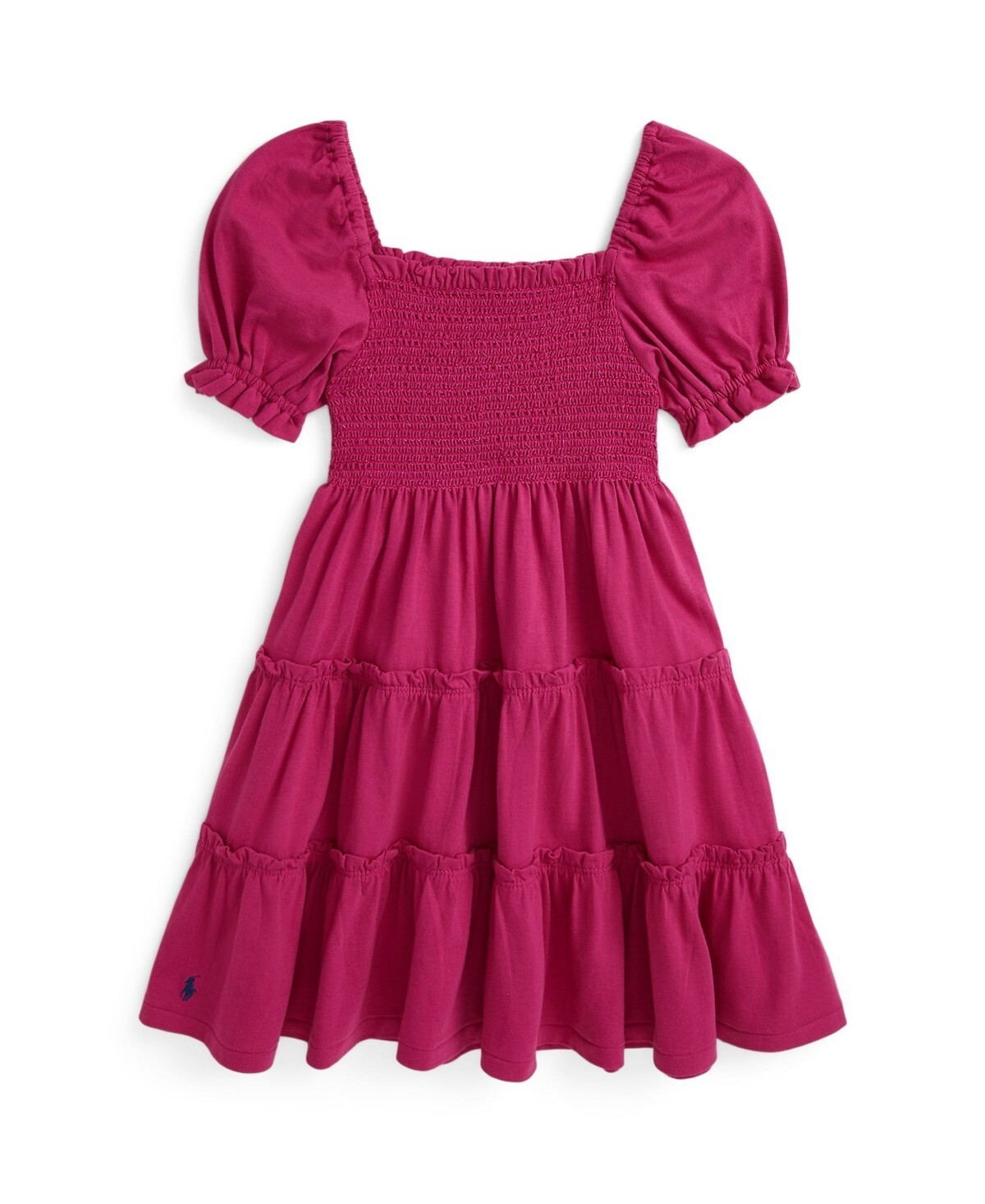 Polo Ralph Lauren Smocked Jersey Dress Little Girls 2 College Pink Square Neck - Picture 1 of 16