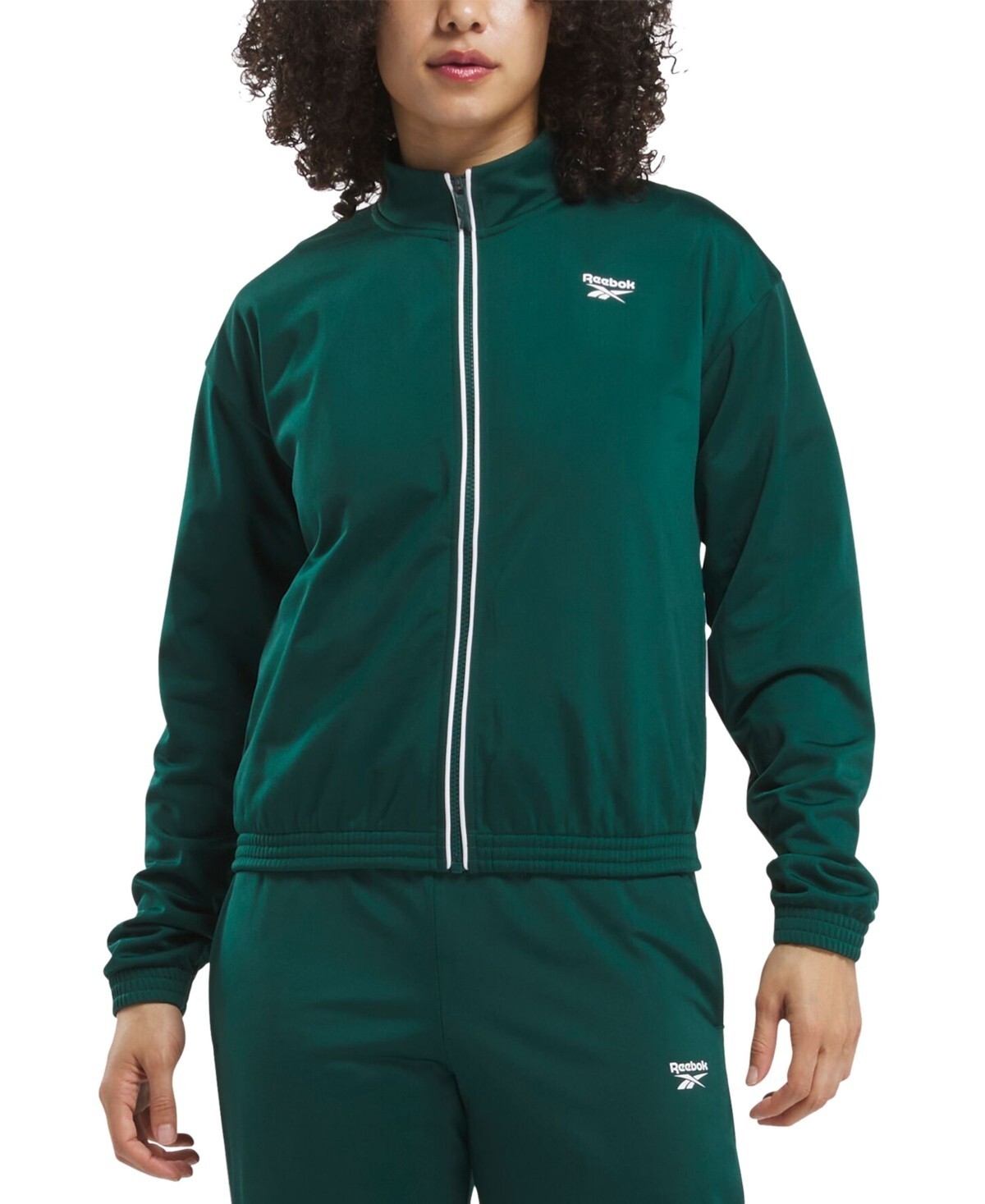 Reebok Women's Logo Tricot Long-Sleeve Track Jacket Green