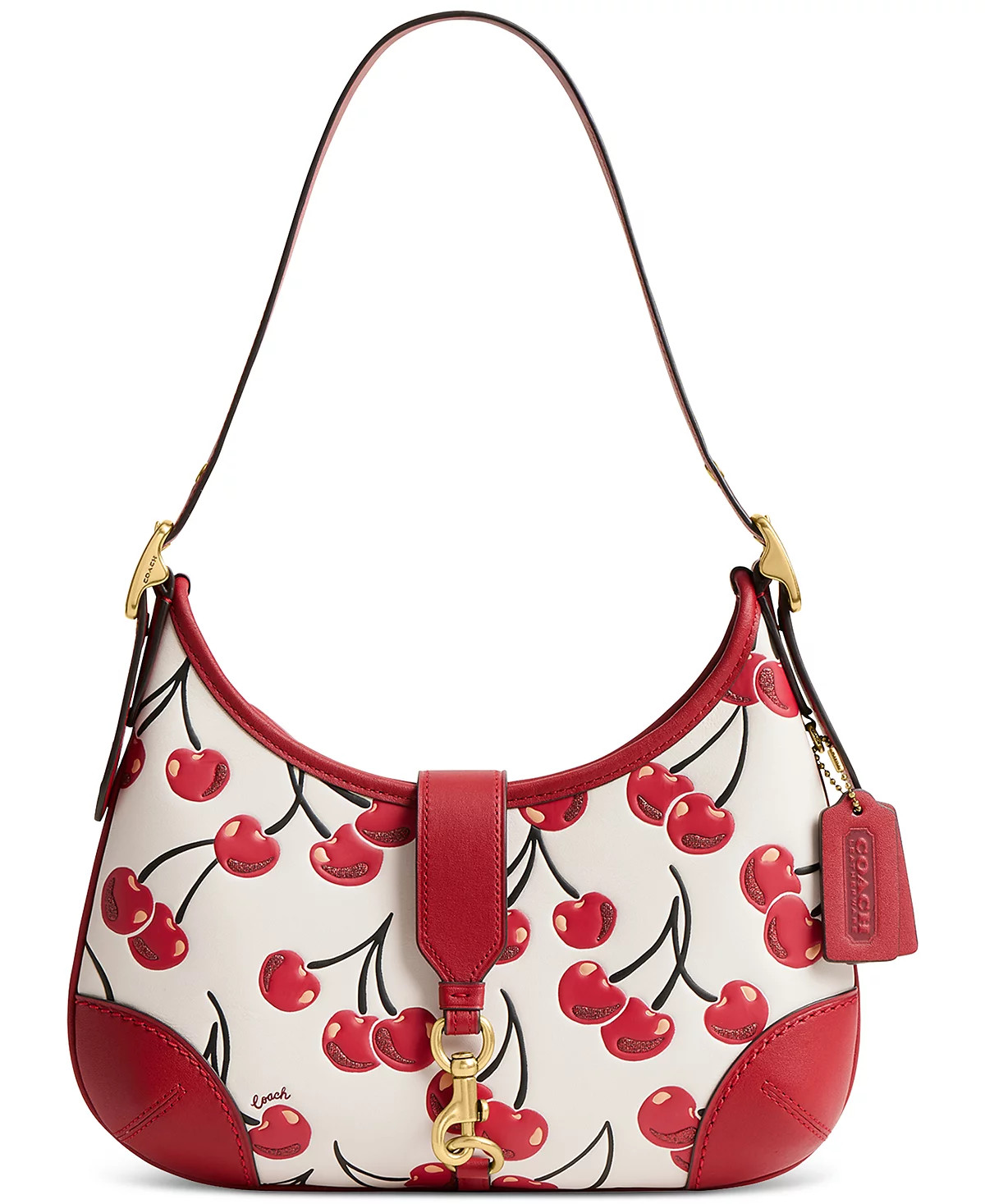 COACH Hamptons Hobo Leather Shoulder Bag W/ Cherry Print