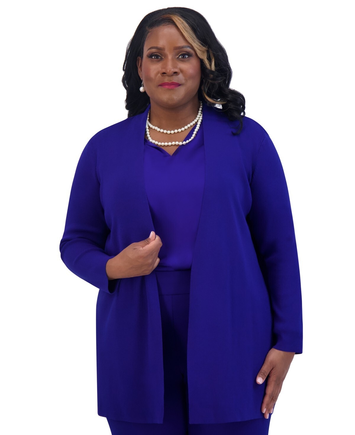 Kasper Open-Front Long-Sleeve Sweater Women's XS Royal Signature Solid - Picture 1 of 16