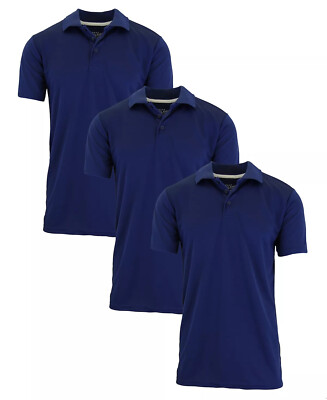 NEW 3-Pack Galaxy Dry-Fit Polo Golf Shirts- Moisture-Wicking -Navy Blue - Large