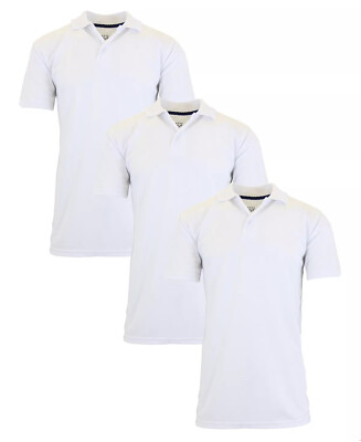 NEW 3-Pack Galaxy Dry-Fit Polo Golf Shirts- Moisture-Wicking - White - Large