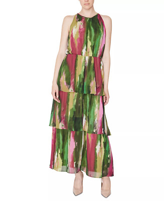DONNA RICCO Women's Printed Sleeveless Tiered Maxi Dress Sz 16 NWT $129