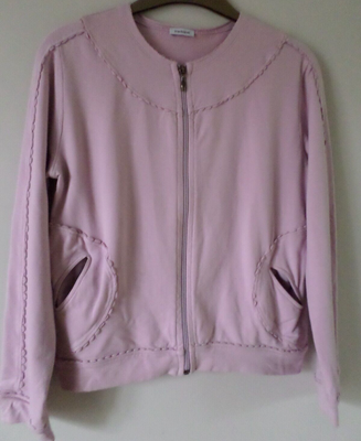CACHAREL pale pink long sleeved short jacket zip front pockets bust 38