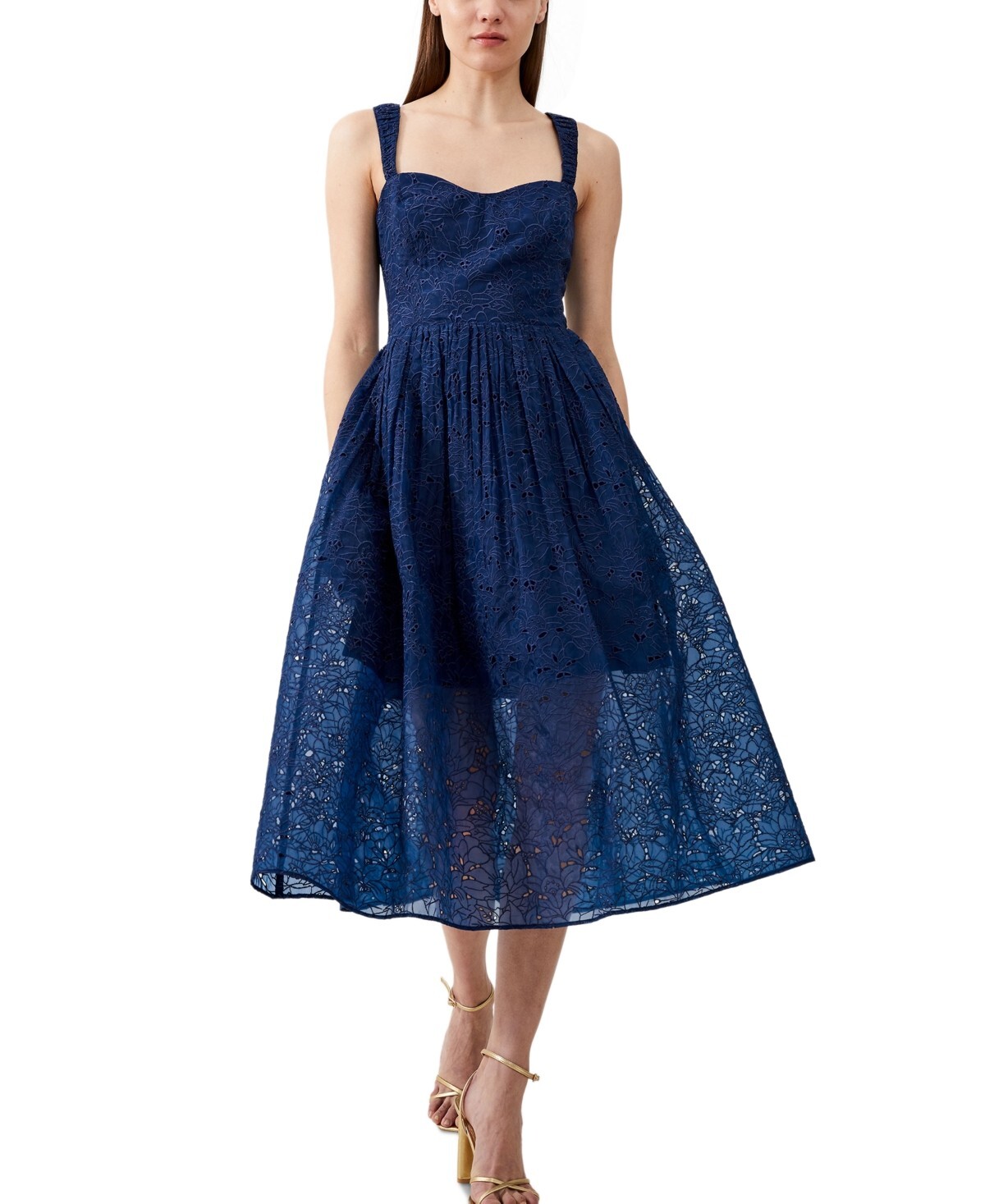 French Connection Embroidered Lace Sleeveless Dress Women's 8 Blue Back Zipped - Picture 1 of 18