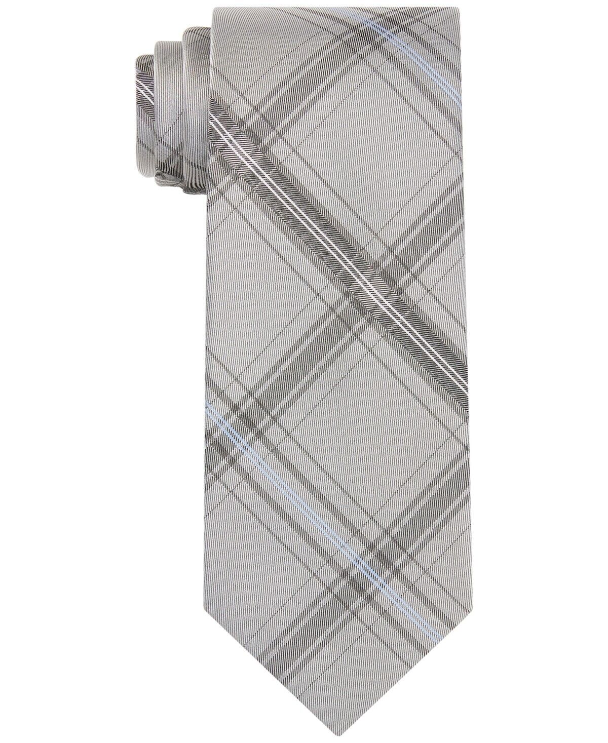 Calvin Klein Silk Slim Plaid Tie Men's One Size Gray Blue Pointed Design - Picture 1 of 13