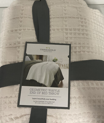  Threshold Waffle Weave Fringed Bed Throw Ivory (60x80)