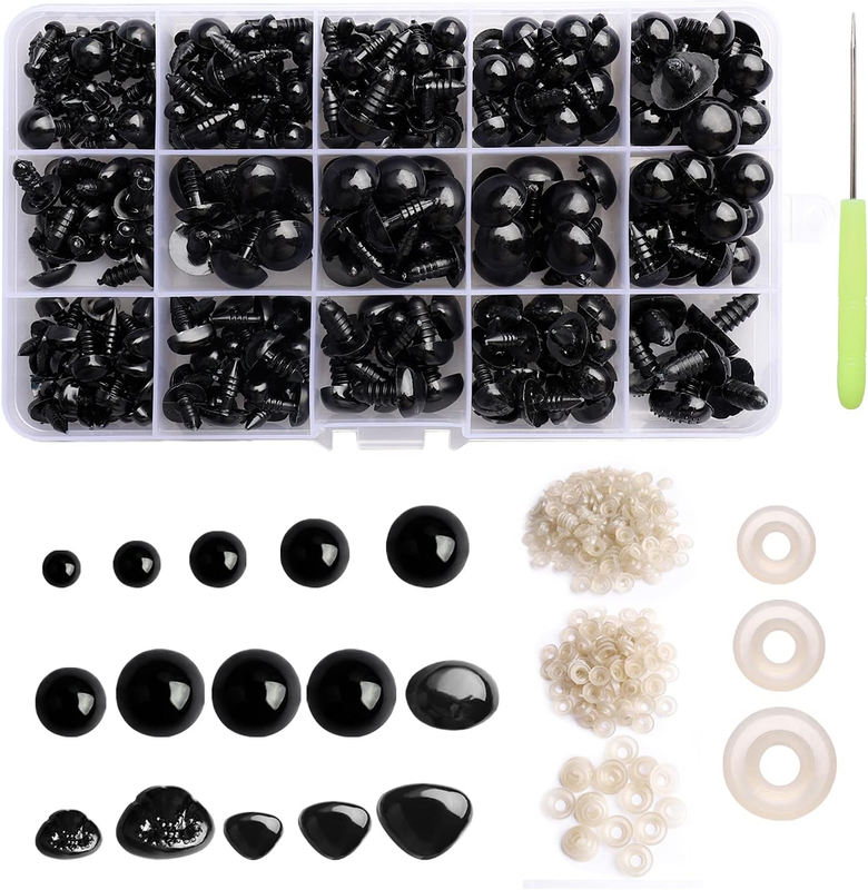 532 PCS Plastic Safety Eyes and Noses, Black Safety Eyes with Washers Stuffed Cr