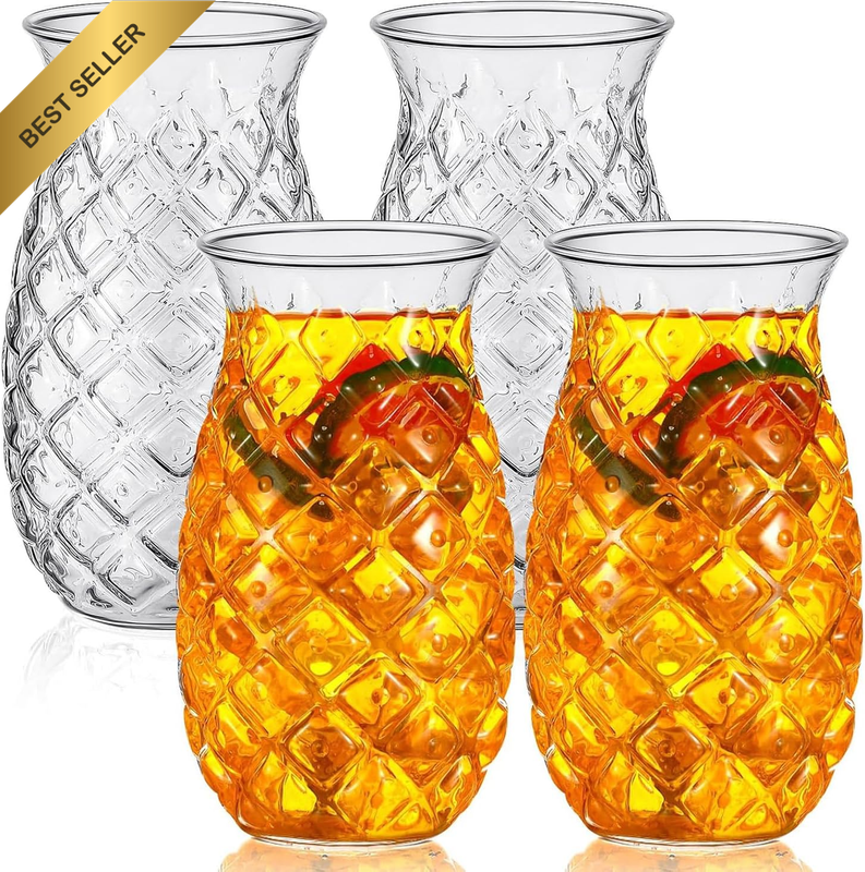 Retro Relief Cups Set of 4, Clear Cocktail Glasses, Suitable for Serving Cocktai