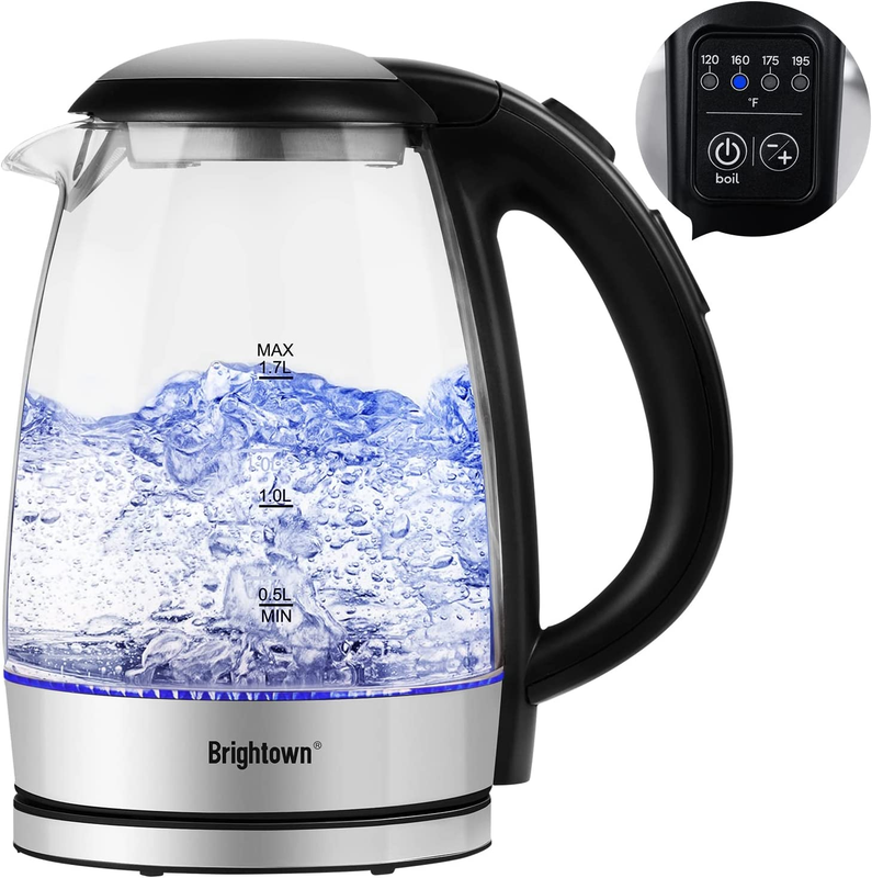Electric Kettle Temperature Control Glass Hot Water Boiler with 4 Colors LED Ind