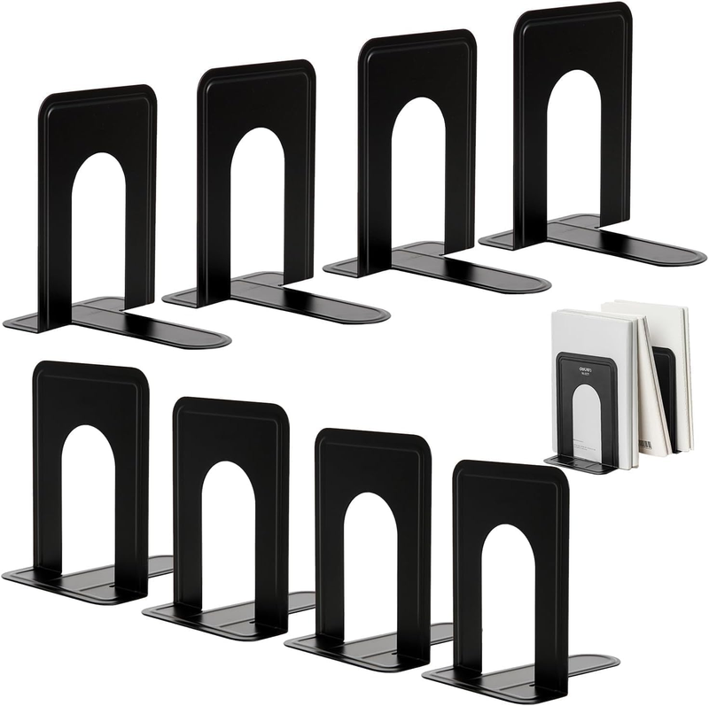 Metal Bookends 4 Pairs/8 Pieces, Decorative Book Ends, Shelf Book Ends, Heavy Du