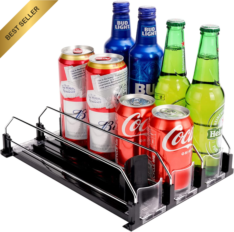 Drink Dispenser for Refrigerator, Self-Pushing Soda Can Organizer for Fridge, 3 