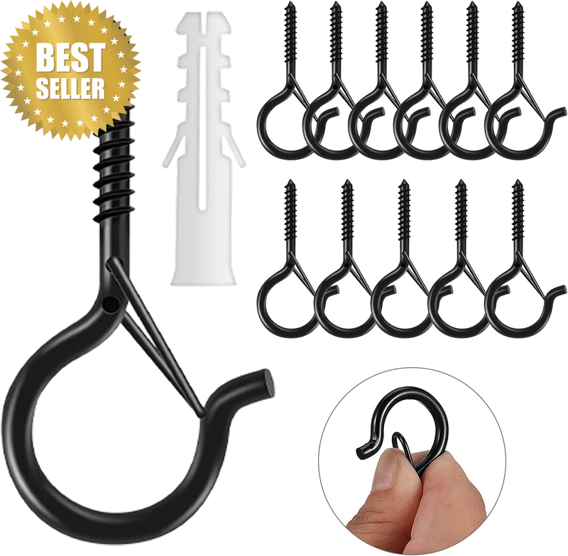 Q-Hanger Screw Hooks, 12Pcs Screw Hooks Outdoor Light Wire Hooks with Drill Bit,